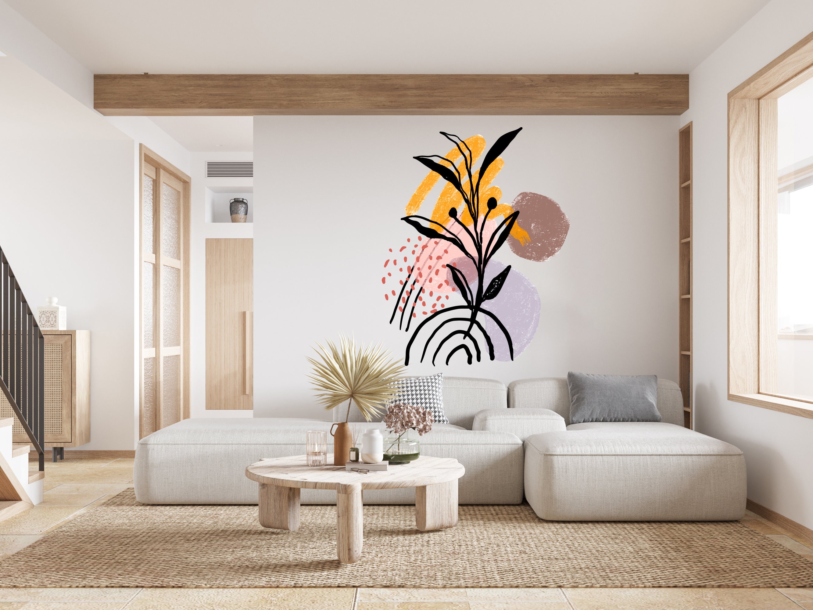 Boho Wandtattoo/ Abstrakte moderne Wand Kunst/ Geometrische Wand Dekor/ Boho Interior Wand Kunst/ Geometrischer Halb Bogen Regenbogen Aufkleber (K707)