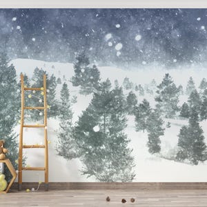 Papier peint forêt/ Papier peint nature/ Papier peint forêt d'épicéas/ Papier peint forêt brumeux/ Papier peint forêt sombre/ Papier peint arbre arbres/ KB W381