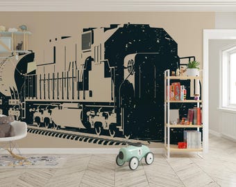 locomotive Wallpaper/ Steam Train Wall Print/ 3D Wall Mural/ Old Steam Locomotive Wall Mural/ Home Wall Mural/ Retro Home Décor (KB W401)