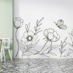 Bloemen muur sticker/bloemen muur sticker/bloem stickers muur decor/pioenrozen muur sticker/kamille muur sticker/rozen muur sticker (K674)