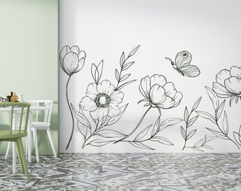 Flowers Wall Decal/ Flowers Wall Decal/ Flower Decals Wall Decor/ Peonies Wall Decal/ Chamomile Wall Decal/Roses Wall Decal (K674)