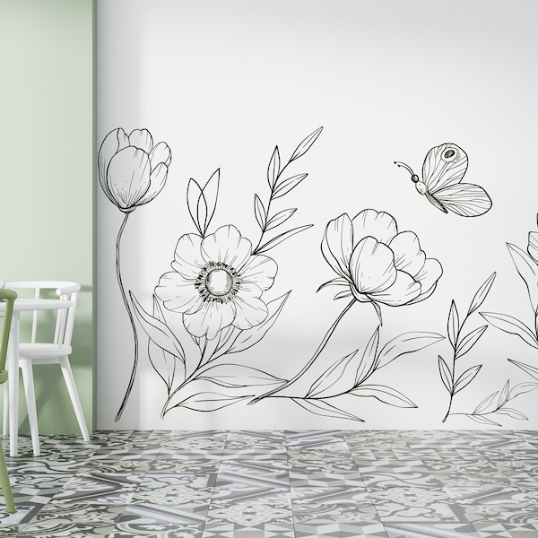 Väggdekaler med blommor/ Väggdekaler med blommor/ Väggdekaler med blommor/ Väggdekorationer med pioner/ Väggdekaler med kamomill/ Väggdekaler med rosor (K674)