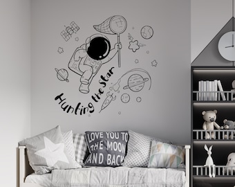 Astronaut Wall Decal Outer Space Wall Decor for Kids Bedroom Astronaut Wall Art (K258)