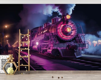 locomotive Wallpaper/ Steam Train Wall Print/ 3D Wall Mural/ Old Steam Locomotive Wall Mural/ Home Wall Mural/ Retro Home Décor (KB W256)