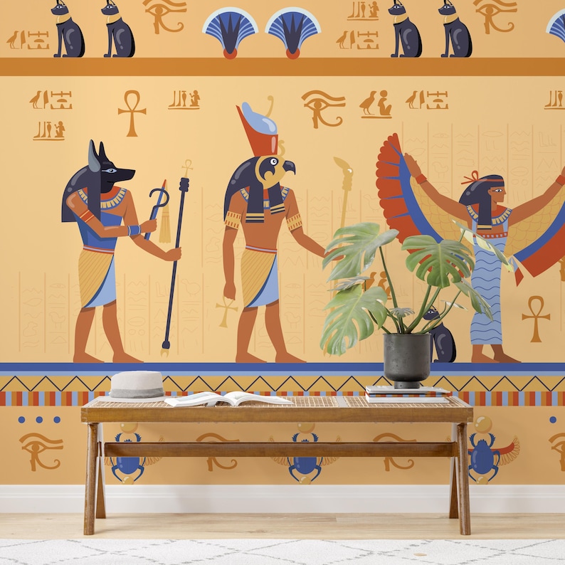 Ancient Egypt Gods Mural/ Egyptian Wall Mural/ Egyptian Gods Wall Mural ...