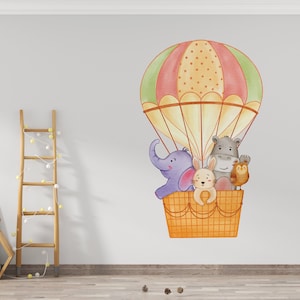 Balloon Wall Decal/ Hot Air Balloon Wall Decal/ Baby Animals Wall Decal/ Kids Room Décor/ Cartoon Wall Décor Name Decal/ Animal Décor K1361