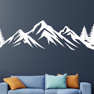 Mountains Wall Decal/Mountain Wall Sticker/ Pine Trees Mountains Wall Decal(K156)