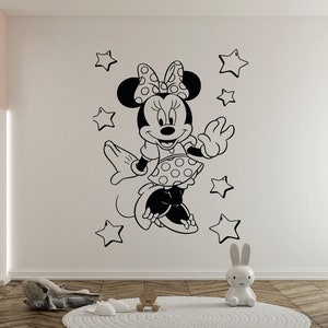 Minnie Mouse Wall Decal/ Kids Wall Decal/ Cartoon Wall Décor For Kids Nursery/  Personalized Name Wall Decal (K1365)