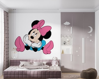 Minnie Mouse Wandtattoo Cartoon Wanddeko Für Kinder Kinderzimmer Personalisierte Name Wandtattoo Minnie Mouse Aufkleber (K1039)