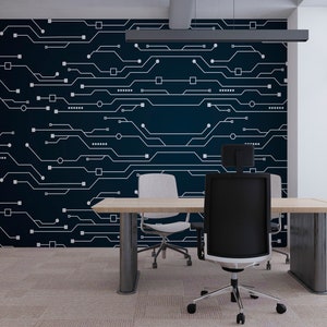 Circuit Board Office Wall Decal/ Gamer Room Decal/ Business Wall Mural/ Technology Vinyl Wall Art Decals/ 3D Wall Mural (KB W148)