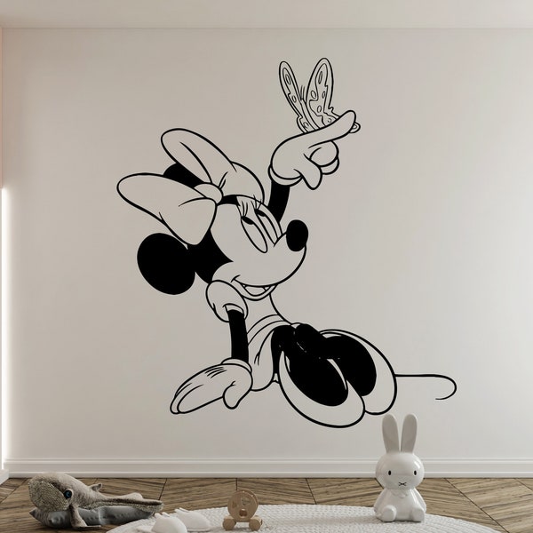 Minnie Mouse Wall Decal Cartoon Wall Decor For Kids Nursery  Personalized Name Wall Decal (K979)
