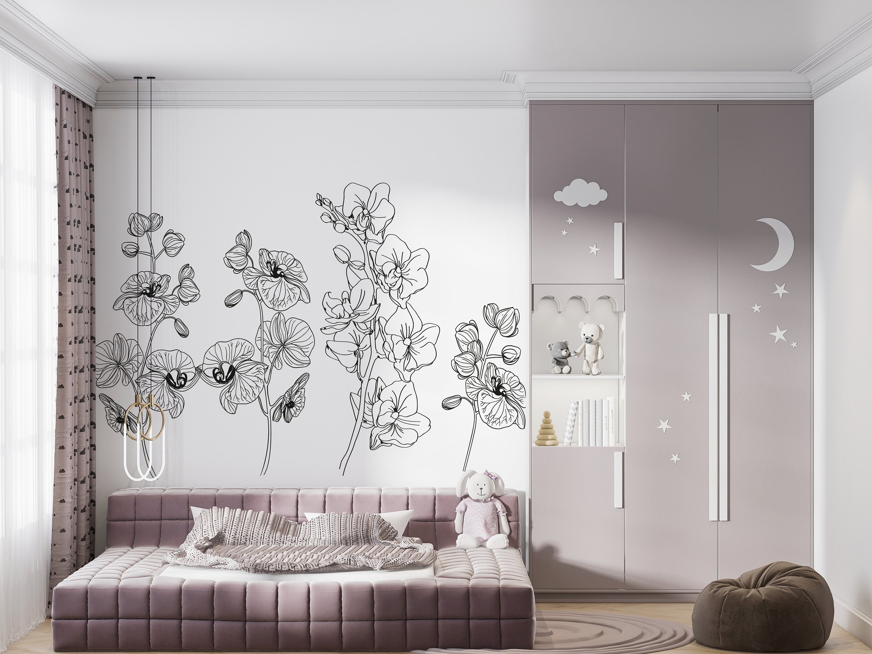 Personalized Name Flower Wall Decal - Custom Girls Room Decor 16"x7" Nursery Sticker