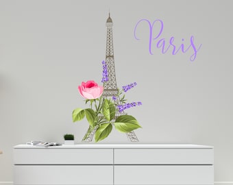 Paris Wall Decal/ Paris Eiffel Tower Wall Decal/ Girls Room Decor/ Woman wall decal/ France Wall Sticker  (K515)