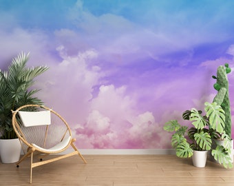 Sky Wall Mural/ Clouds Wall Mural/ Blue Sky Photo Wallpaper/ Pastel Blue Sky Wall Mural/ Heavenly Wall Murals/ Nature Wall Mural/  (KB W222)