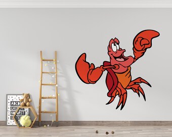 Sebastian Wall Decal/ Ariel Wall Decal/ Little Mermaid Wall Decal/ Cartoon Wall Décor/ Personalized Name Wall Decal (K1168)