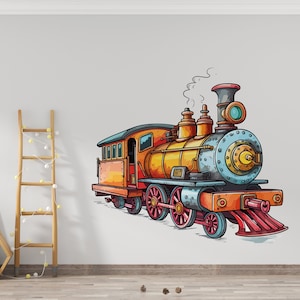 Train Wall Decal/ Locomotive Decal/ Train Wall Sticker/ Kids Wall Decal/ Cartoon Wall Décor/ Personalized Name Wall Decal/ Train Décor K1289