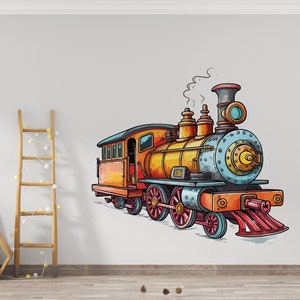 Trein muur sticker/locomotief sticker/trein muur sticker/Kids muur sticker/cartoon muur decor/gepersonaliseerde naam muur sticker/trein decor K1289