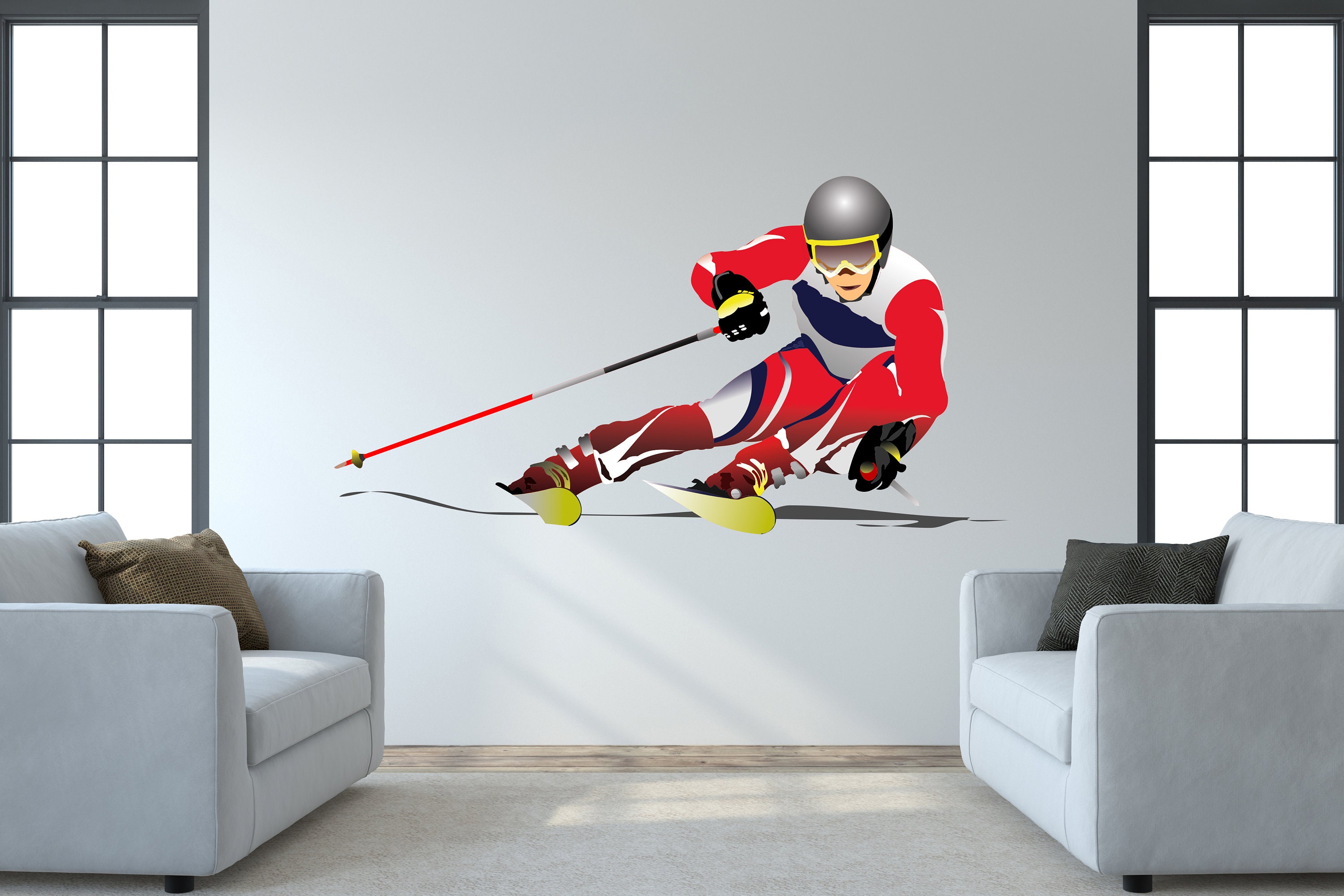 Ski Wall Decal/ Skier Wall Decal/ Ski Jump Decal/ Winter Sports Decal ...
