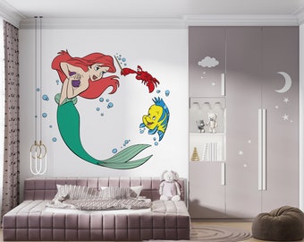 Ariel Wall Decal/ Little Mermaid Wall Decal/ Mermaid Decal Kids Wall Decal/ Cartoon Wall Décor/ Personalized Name Wall Decal (K1169)