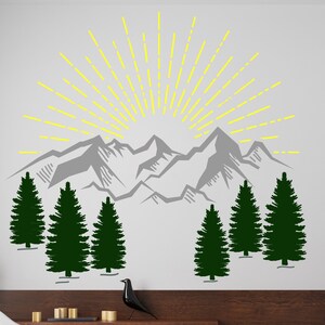 Mountains Wall Decal/Trees Mountains Wall DecalMountain Wall Sticker/ Nature Mountains Wall Decal(K198)