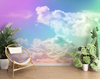 Sky Wall Mural/ Clouds Wall Mural/ Blue Sky Photo Wallpaper/ Pastel Blue Sky Wall Mural/ Heavenly Wall Murals/ Nature Wall Mural/  (KB W223)