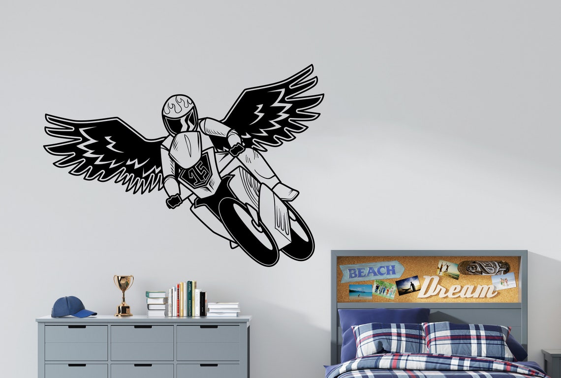 Motorcycle Wall Decal Dirt Bike Wall Sticker Motorcycle Rider Etsy