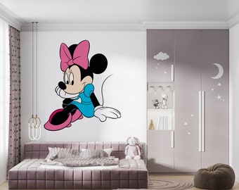 Minnie Mouse Wandtattoo Cartoon Wanddeko Für Kinder Kinderzimmer Personalisierte Name Wandtattoo Minnie Mouse Aufkleber (K1043)