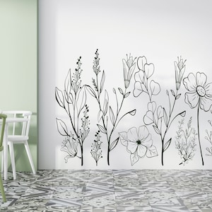 Bloemen muur sticker/bloemen muur sticker/bloem stickers muur decor/pioenrozen muur sticker/kamille muur sticker/rozen muur sticker (K703)