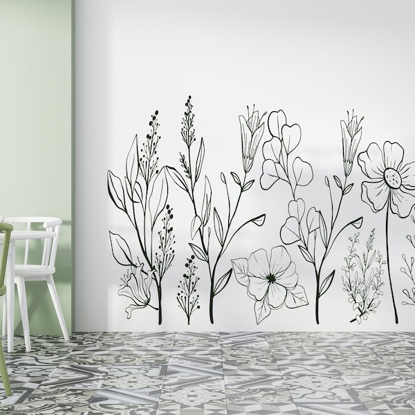 Väggdekaler med blommor/ Väggdekaler med blommor/ Väggdekaler med blommor/ Väggdekorationer med pioner/ Väggdekaler med kamomill/ Väggdekaler med rosor (K703)