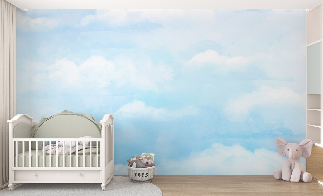 Sky Wall Mural/ Clouds Wall Mural/ Blue Sky Photo Wallpaper/ Pastel