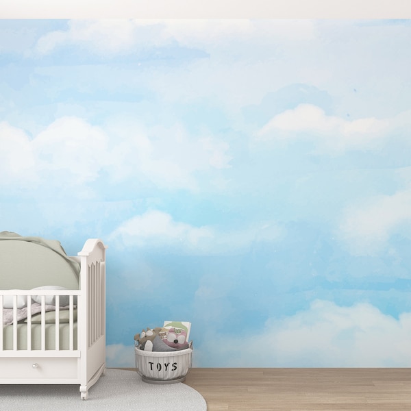 Sky Wall Mural/ Clouds Wall Mural/ Blue Sky Photo Wallpaper/ Pastel Blue Sky Wall Mural/ Heavenly Wall Murals/ Nature Wall Mural/  (KB W37)