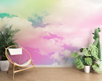 Sky Wall Mural/ Clouds Wall Mural/ Blue Sky Photo Wallpaper/ Pastel Blue Sky Wall Mural/ Heavenly Wall Murals/ Nature Wall Mural/  (KB W224)