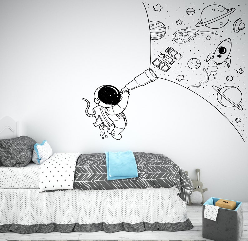 Astronaut Wall Decal Outer Space Wall Decor for Kids Bedroom Etsy