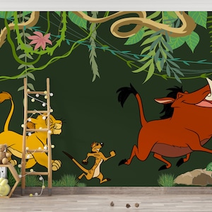 Lion King Wallpaper/ Hakuna Matata Mural/ The Lion King Wallpaper/ Nursery Decor/ Wallpaper Self-adhesive Removable/ Simba Wall Mural KB W80