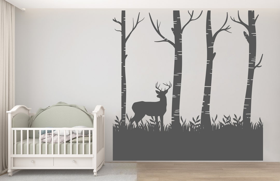 Deer Wall Decal/ Forest Wall Decal/ Animals Wall Decal Trees Wall Decal ...