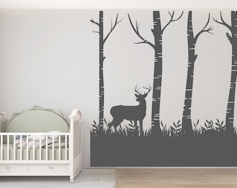 Herten muur sticker/bos muur sticker/dieren muur sticker bomen muur sticker/herten muur sticker wilde dieren muur sticker natuur muur sticker/(K740)