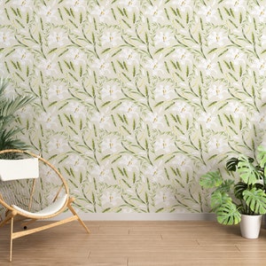 Floral Wallpaper/ Leafy Removable Wallpaper/ Green Wallpaper/ Nursery Wallpaper/ Botanical Wallpaper/ Seamless Floral Wall/ (KB W48)