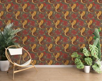 Asian Wallpaper/ Dragon Wallpaper/ Removable Wallpaper Peel and Stick/ Traditional  Self Adhesive Wallpaper/ Modern Wallpaper (KB W9)