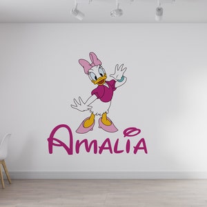 Daisy Duck muur sticker/cartoon muur decor voor kinderen kinderkamer gepersonaliseerde naam muur sticker/kwekerij kinderen slaapkamer decor/vinyl sticker K1338