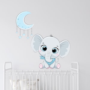 Elephant Wall Decal/ Cute Elephant Wall Decals/Animals wall decal/Nursery Sticker Over the Bed/ Baby Boy&#39;s Nursery Wall Decals (K417)