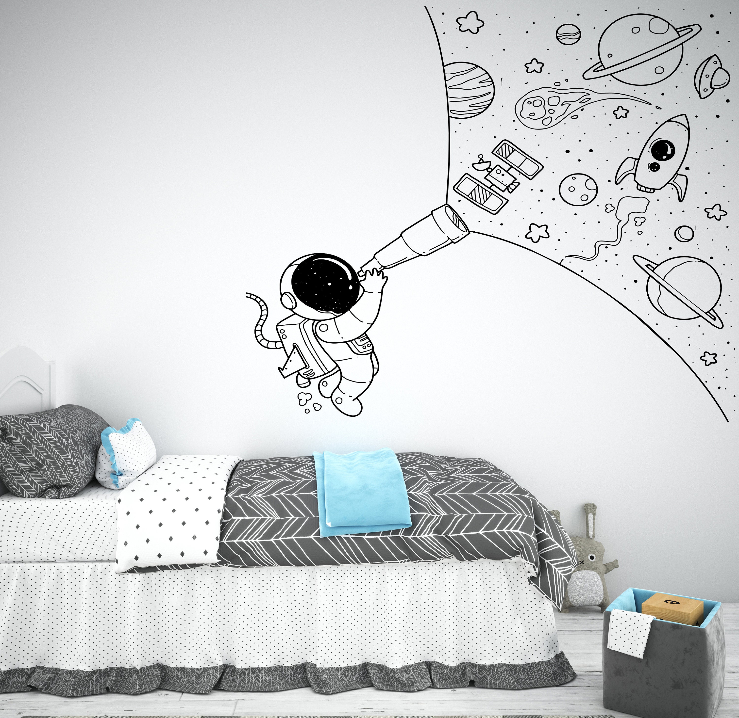 Astronaut Wall Decal Outer Space Wall Decor for Kids Bedroom Astronaut ...