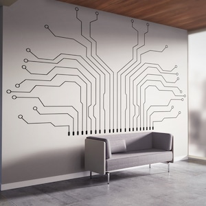 Circuit Board Wall Decal. Technology Wall Decal. Office Wall Decal. Business Wall Decal. Gamer Room Decal. Technology Vinyl Art   (K1205)