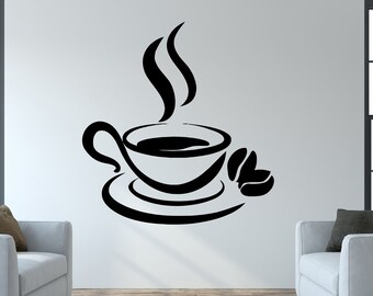 Sticker Mural Café Tasse à Café - Dimensions 40x30 Cm - PVC Amovible Sans Traces - Décoration Cuisine, Salle à Manger - Thème Artistique - 9
