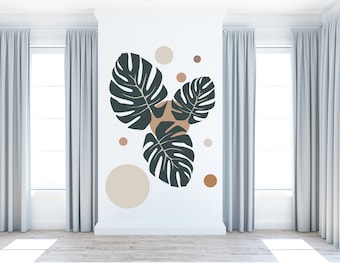 Boho Wall Decal/ Abstract Modern Wall Art/ Geometric Wall Decor/ Tropical Wall Decal/Tropical Leaves Wall Decal / Monstera Wall Decal (K765)