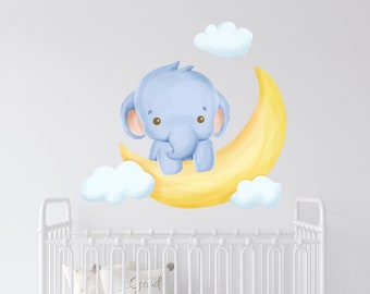 Décalcomanie murale éléphant / Vignette murale éléphant mignonne / Vignette murale pour animaux / Autocollant de chambre d’enfant sur le lit / Autocollants de chambre d’enfant (K420)