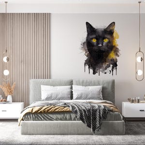 Cat Wall Decal/ Black Cat Wall Decal/ Cat Pattern Decal for Nursery/ Cat Face Vinyl Wall Decal/ Watercolor Cat Wall Decal/ Home Décor/ K1444
