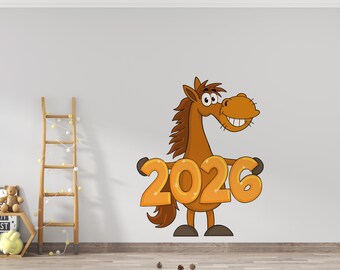 New Year's Wall Decal. Fire Horse Sticker. Animal of the Year 2026 Decal (K1493)