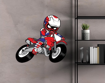 Motorcycle Wall Decal  Dirt Bike Wall Sticker Motorcycle Rider Vinyl Decal for Boys Bedroom (K263)