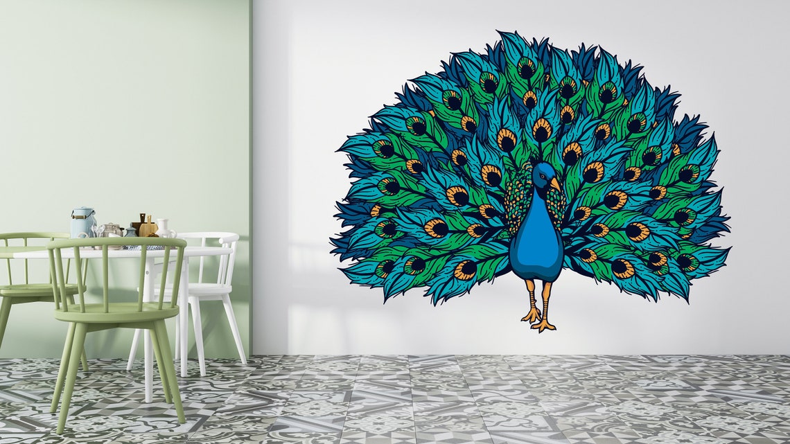 Peacock Wall Decal / Peacock Wall Sticker/ Bird Wall Decor/ Etsy