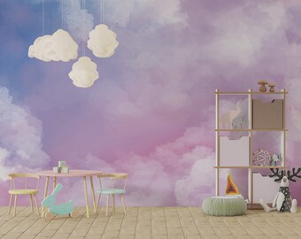Sky Wall Mural/ Clouds Wall Mural/ Blue Sky Photo Wallpaper/ Pastel Blue Sky Wall Mural/ Heavenly Wall Murals/ Nature Wall Mural/  (KB W221)